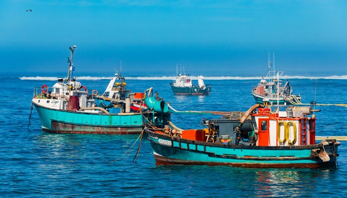 Marine Diamond mining boats in small coastal town in South Africa